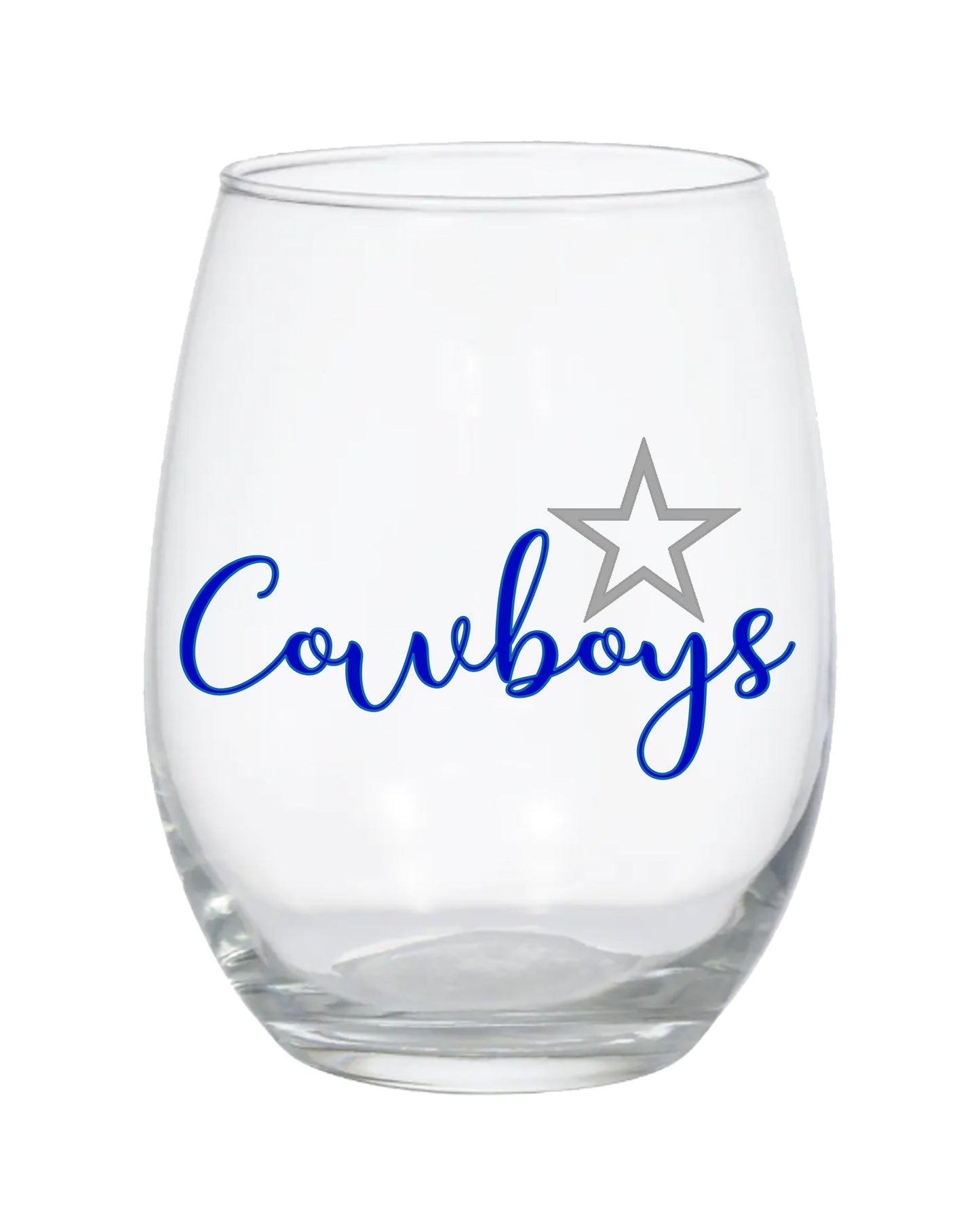 Cowboys Stemless Wine Glass