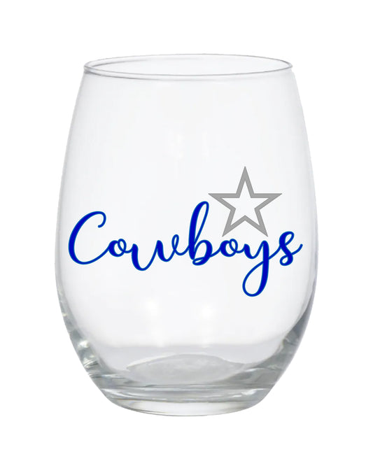 Cowboys Stemless Wine Glass