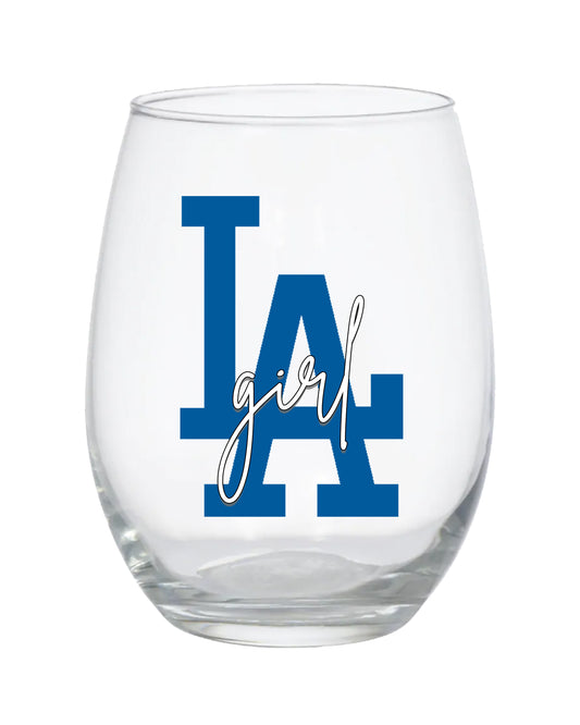LA Dodgers Girl Stemless Wine Glass