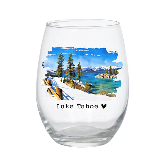 Lake Tahoe Stemless Wine Glass