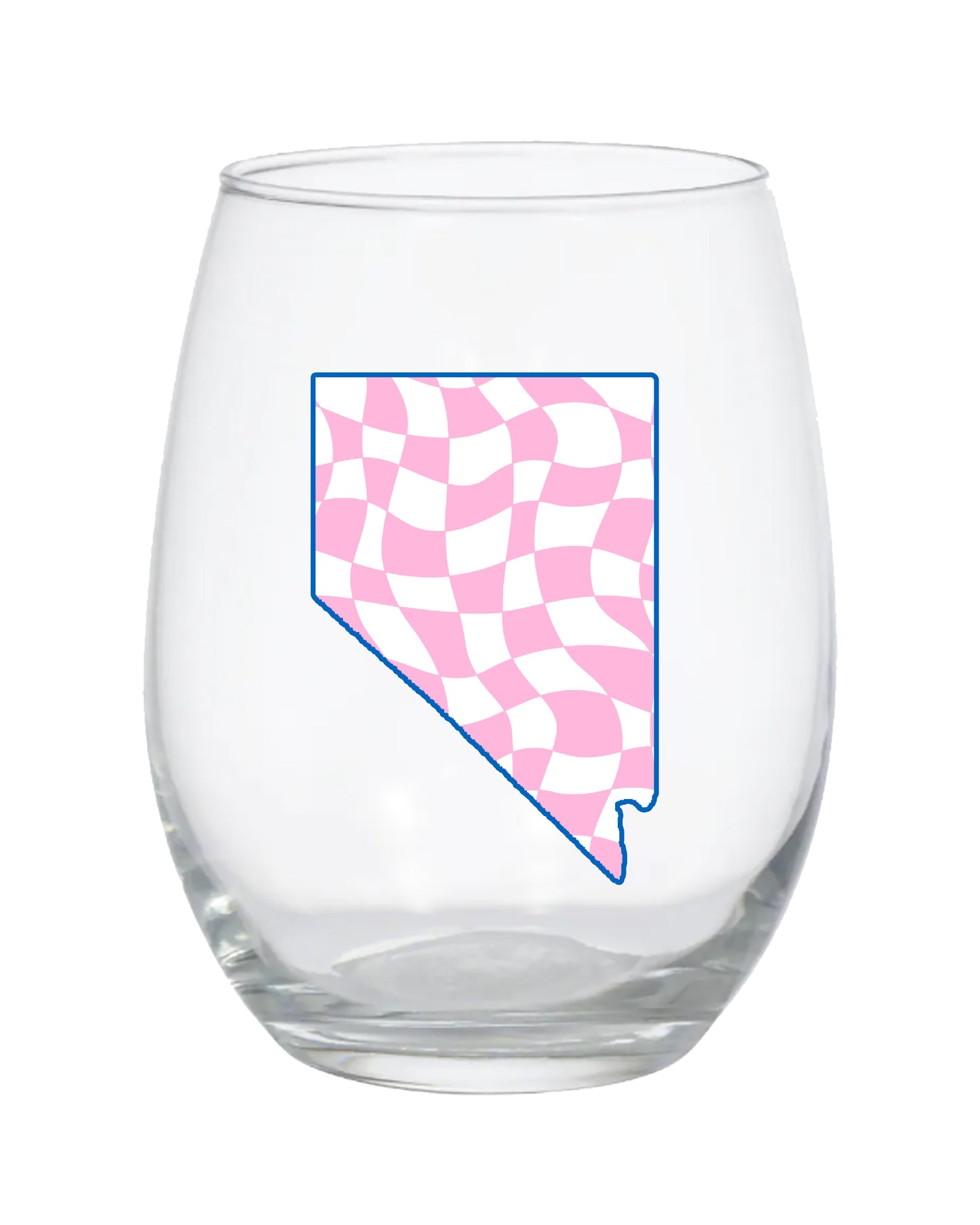 Nevada Pink Checkerboard Stemless Wine Glass