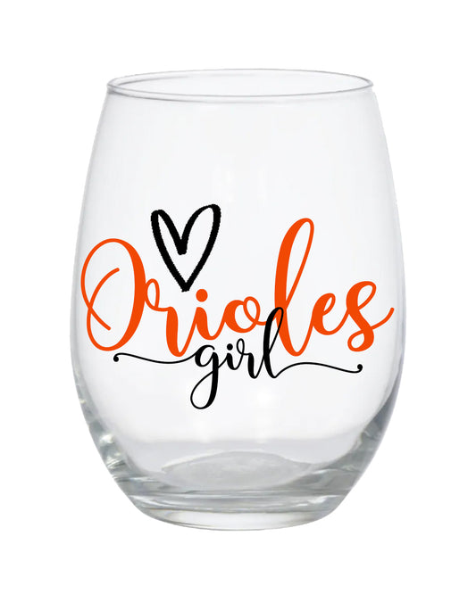 Baltimore Orioles Stemless Wine Glass