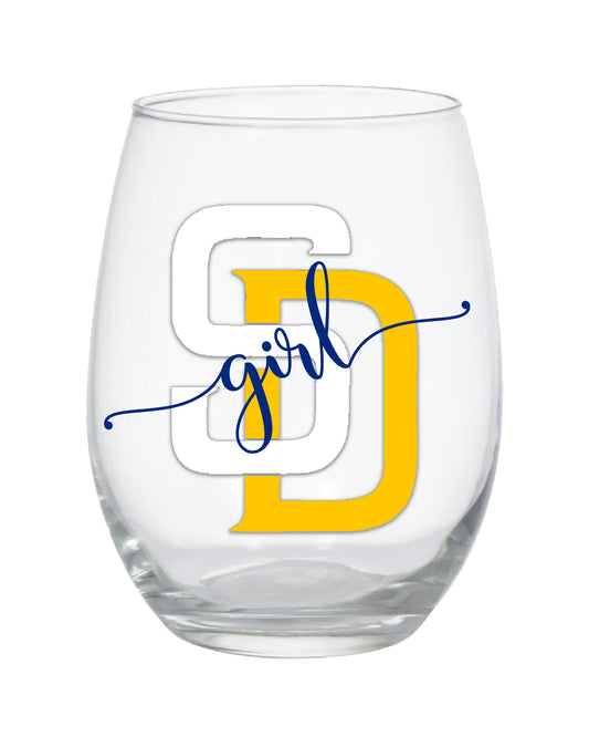San Diego Padres Girl Stemless Wine Glass