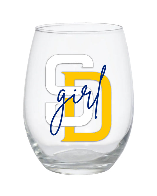 San Diego Padres Girl Stemless Wine Glass
