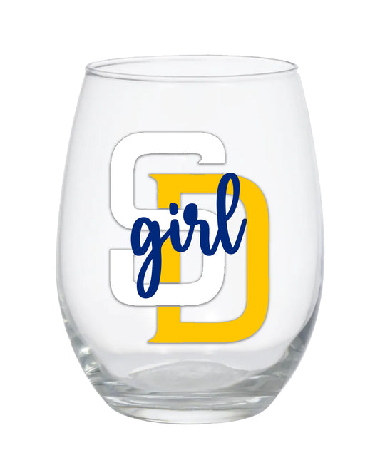 San Diego Padres Girl Stemless Wine Glass