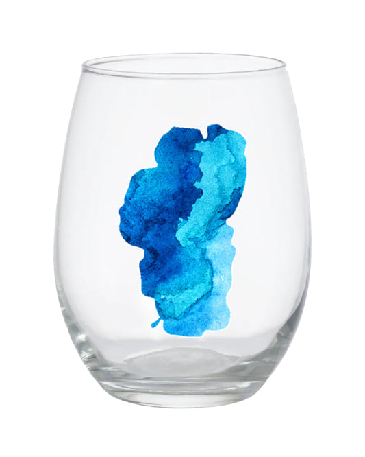 Lake Tahoe Watercolor Stemless Wine Glass