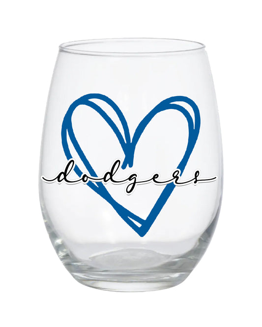 Dodgers Heart Stemless Wine Glass